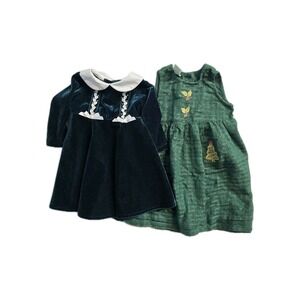 Sophie‎ Rise Long Sleeves Dress 12 Months Green Velvet Lot Of 2